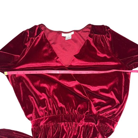 Two Birds New York Red Velvet Long Sleeve Wrap Maxi Dress Size Medium - Picture 10 of 13